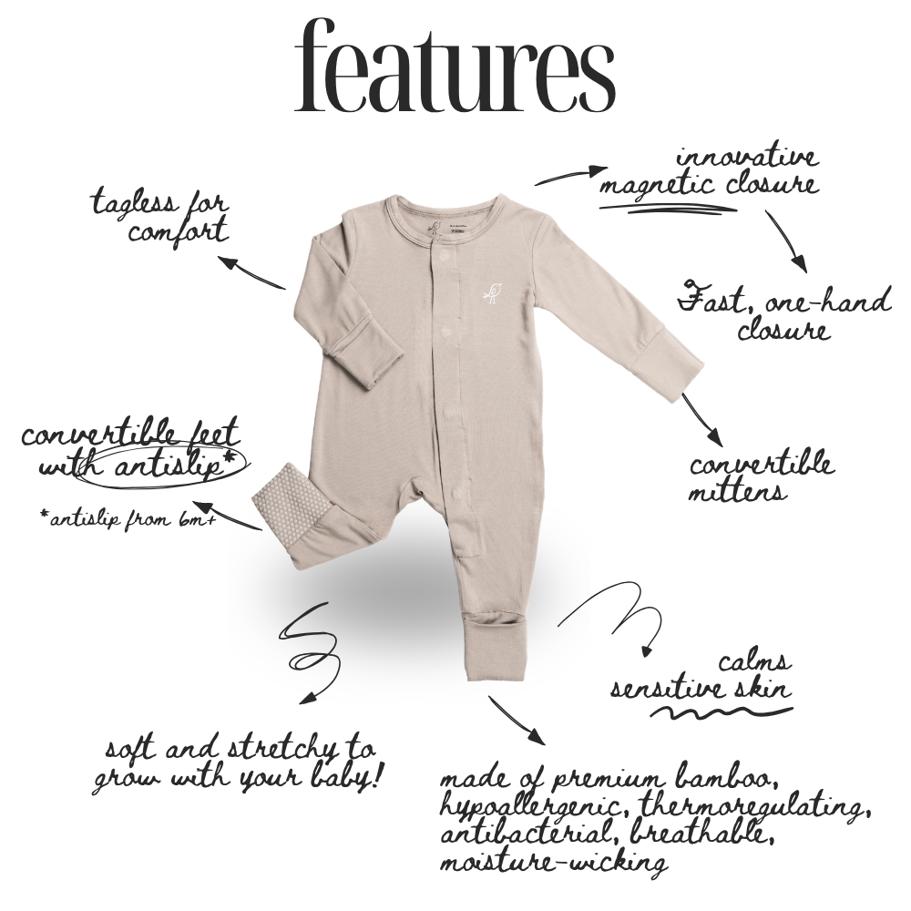 Bamboo Magnetic Sleepsuit - Oat