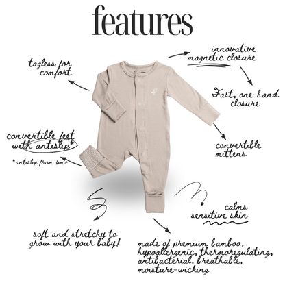 Bamboo Magnetic Sleepsuit - Oat