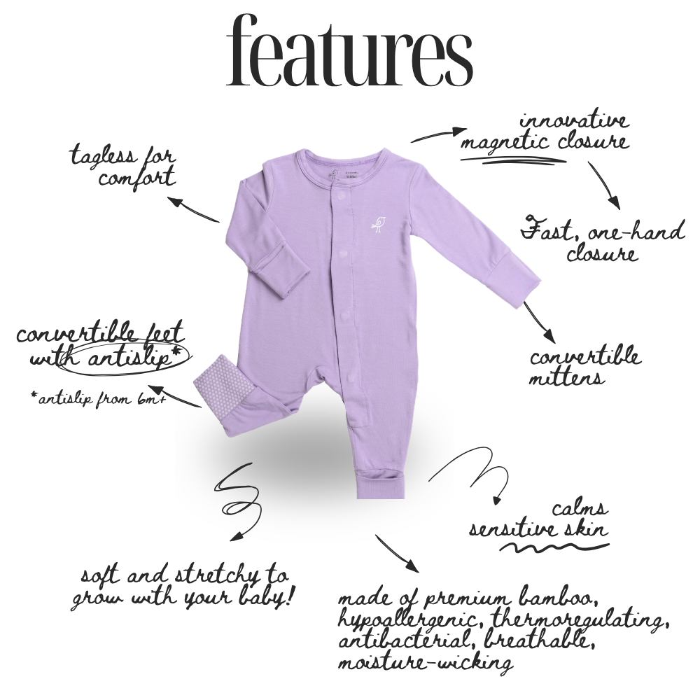 Bamboo Magnetic Sleepsuit - Lilac