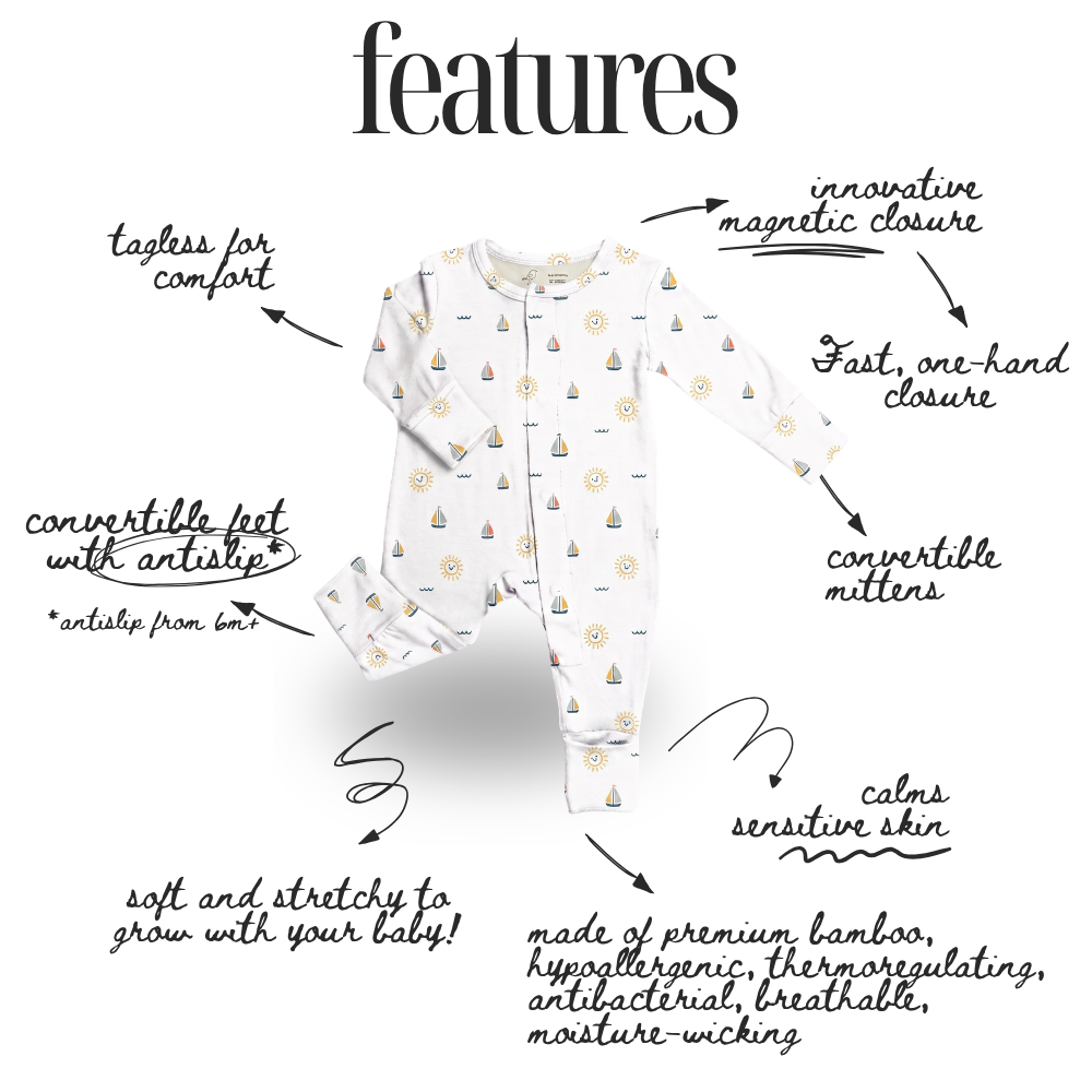 Bamboo Magnetic Sleepsuit - Coastal