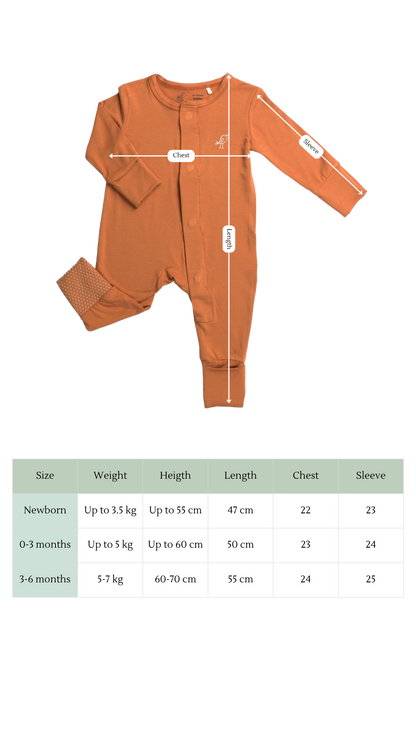 Sizing chart baby sleepsuit romper pyjama  magnetic closure baby clothes convertible mittens and feet