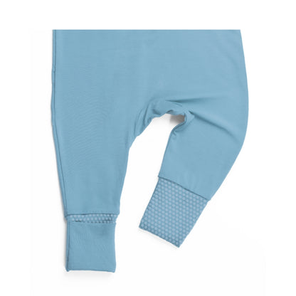 Birdie blue baby sleepsuit with close-up of anti-slip foot grip convertible